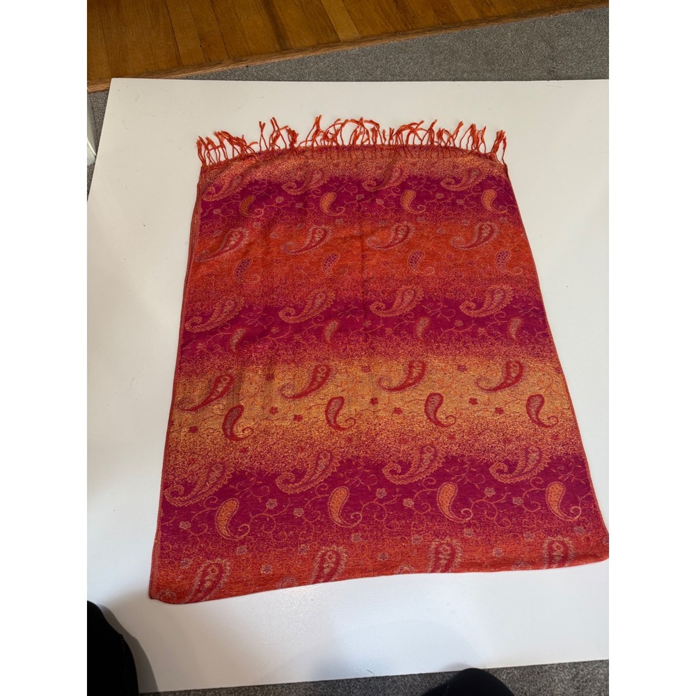 Pashmina Silk‎ Blend Paisley Scarf Wrap Orange Pink Magenta Fringe Shawl